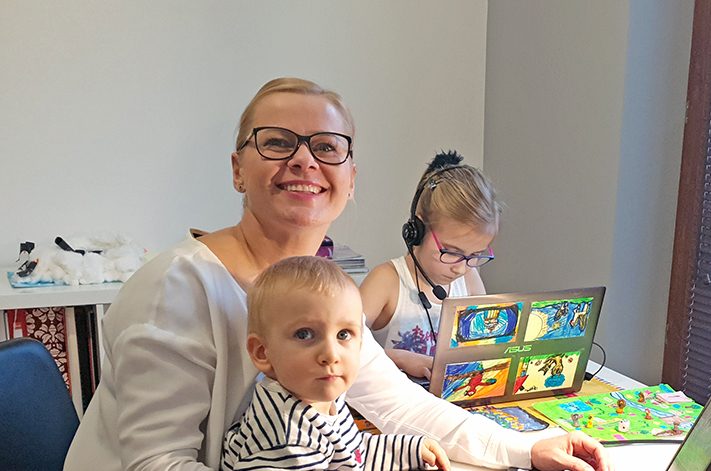 Marta Kraszewska and kids working from home