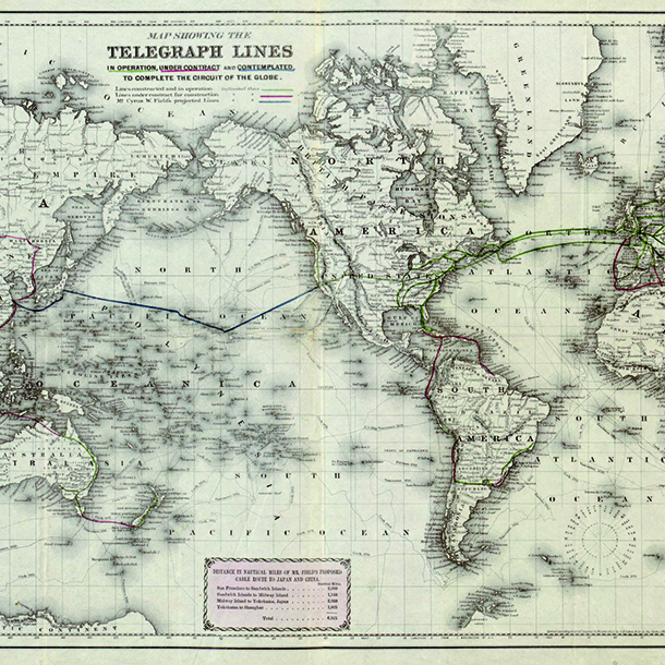 World map showing telegraph code lines