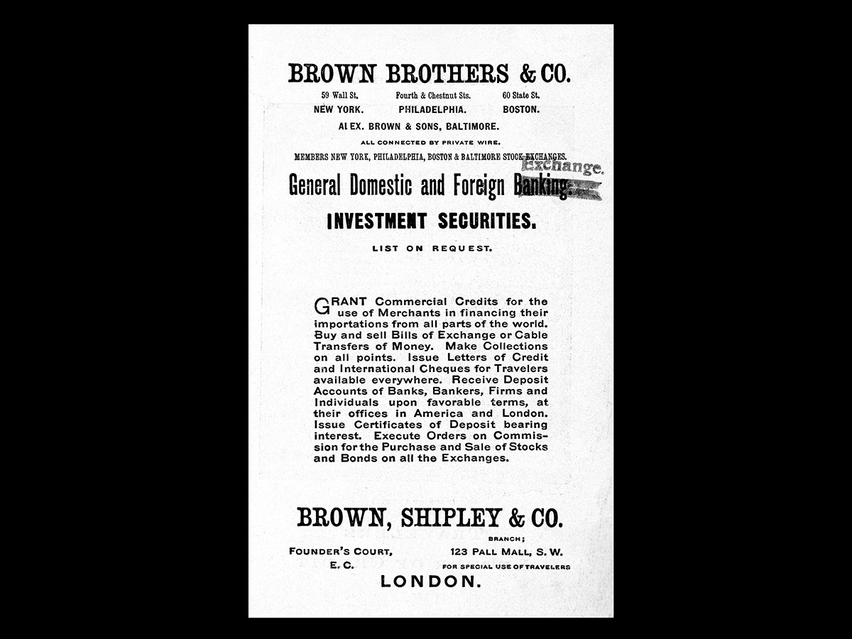 Ad for Brown Brothers & Co Domestic and Foreign Exchange