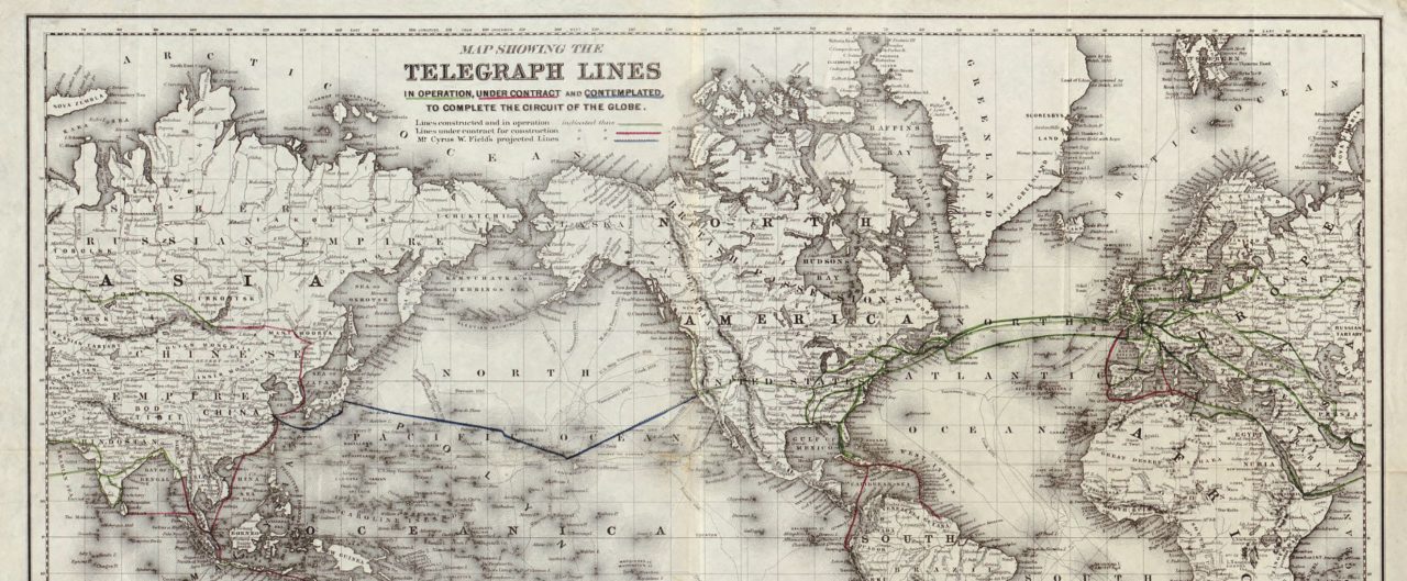 World map showing telegraph code lines