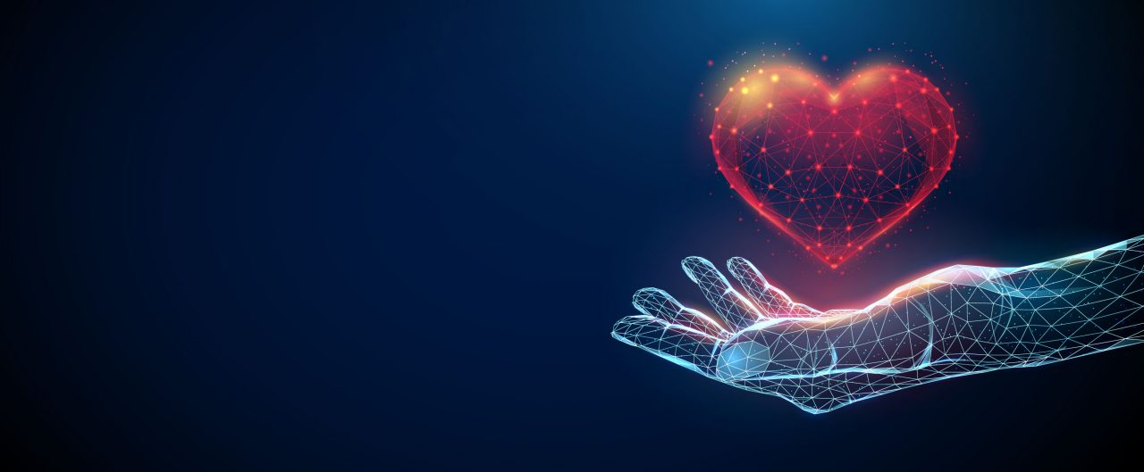 Abstract giving hand with read heart. 