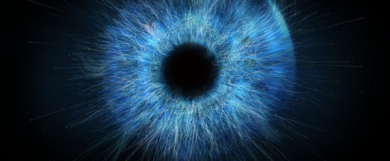 Abstract blue eye against a black background