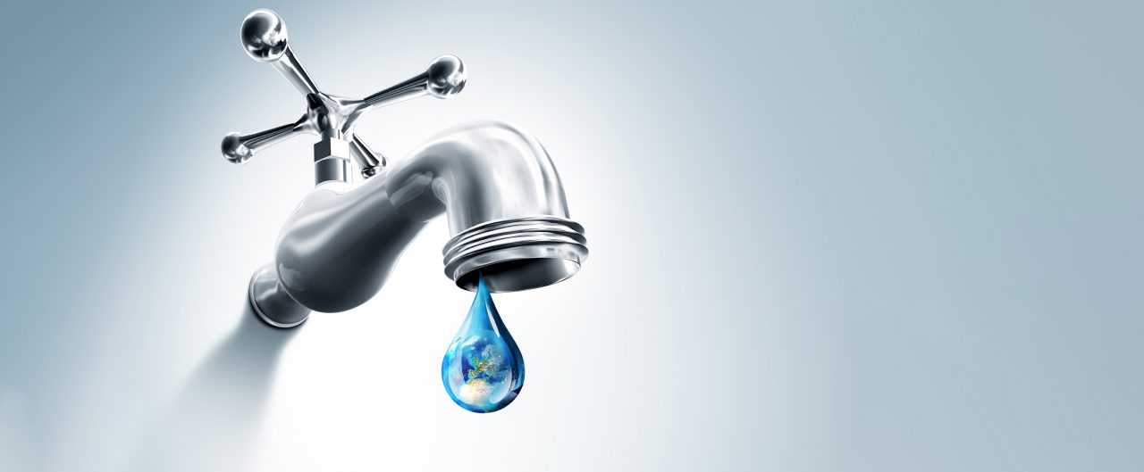 Render 3d: tap and globe water drop