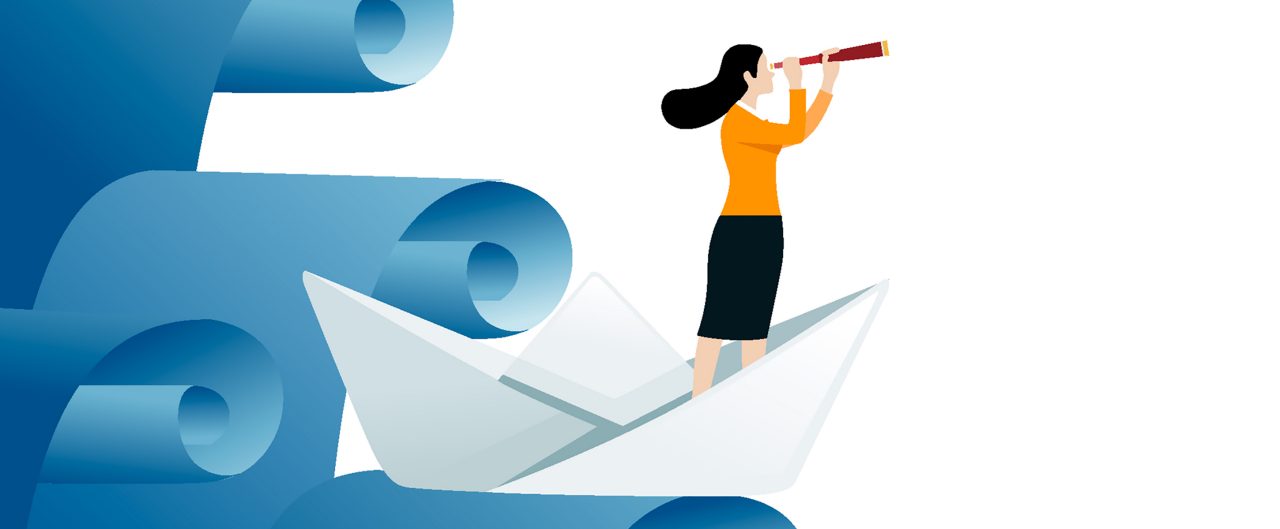 Woman riding on an origami boat