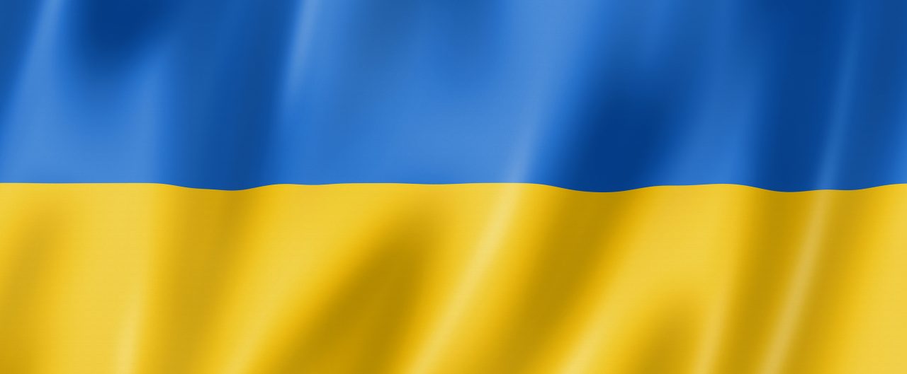 Ukraine flag, three dimensional render, satin texture