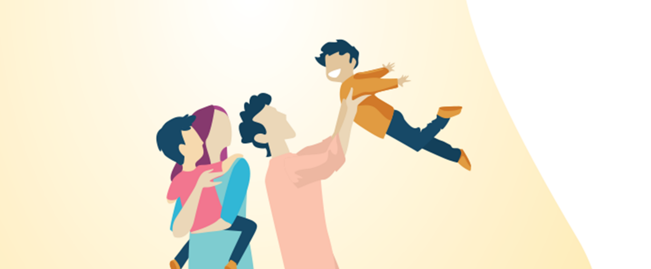 mom holding son with dad swinging son in air