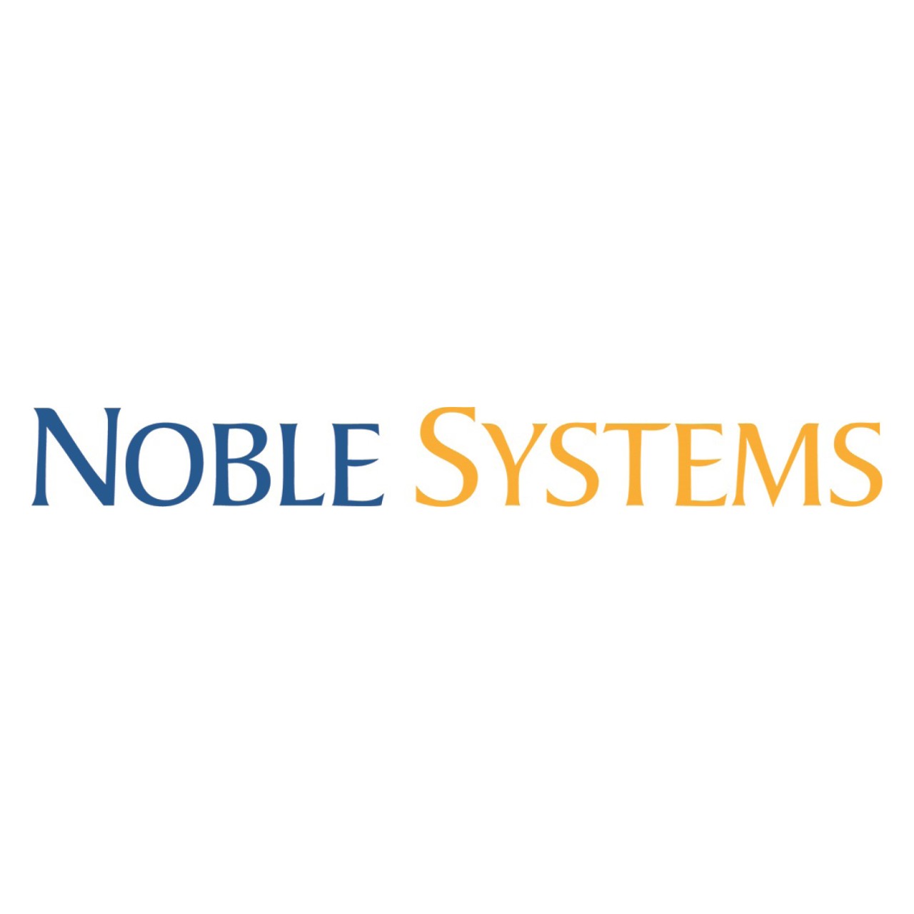 Noble Systems logo written in blue and yellow on a white background
