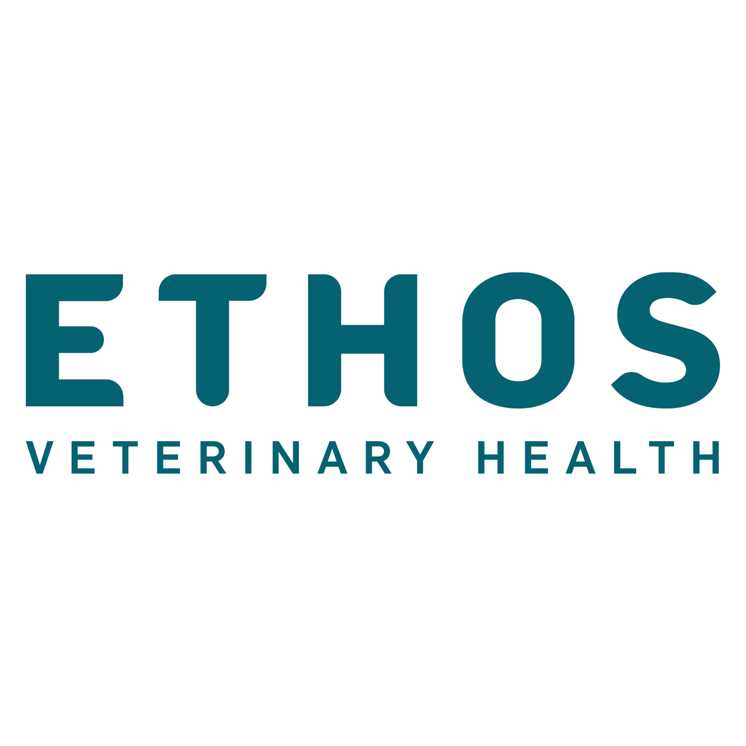 Ethos Veterinary Health logo written in blue on a white background.