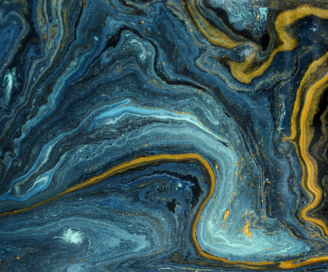 Abstract blue and gold marbled acrylic