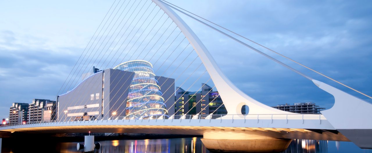 Samuel Beckett Bridge in Dublin after sunset