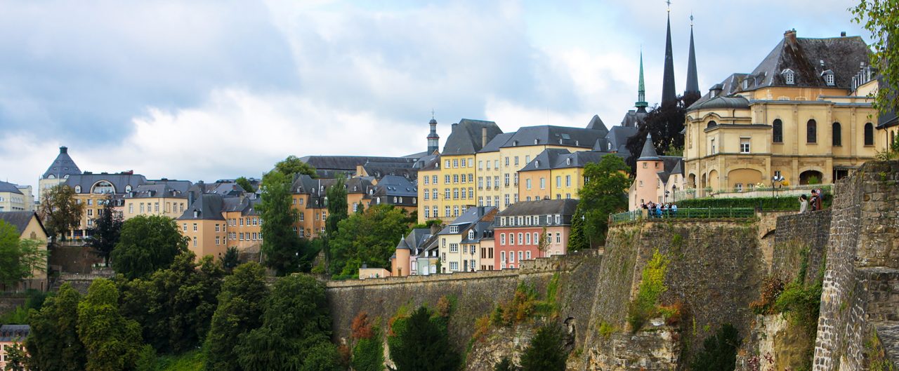 Luxembourg City with winding roads within the mountains
