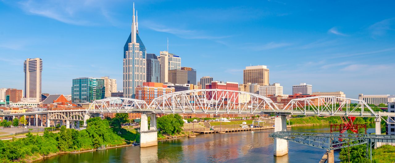 Nashville downtown city skyline on the Cumberland River.