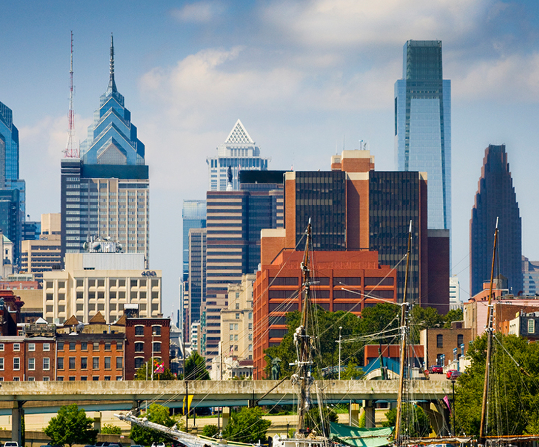 Philadelphia skyline with ship in the water