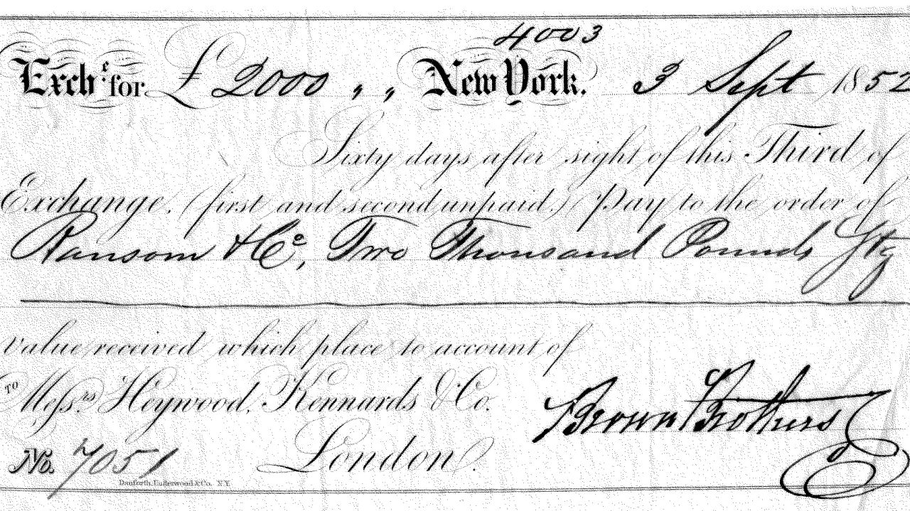 1852 Brown Brothers & Co Bill of Exchange