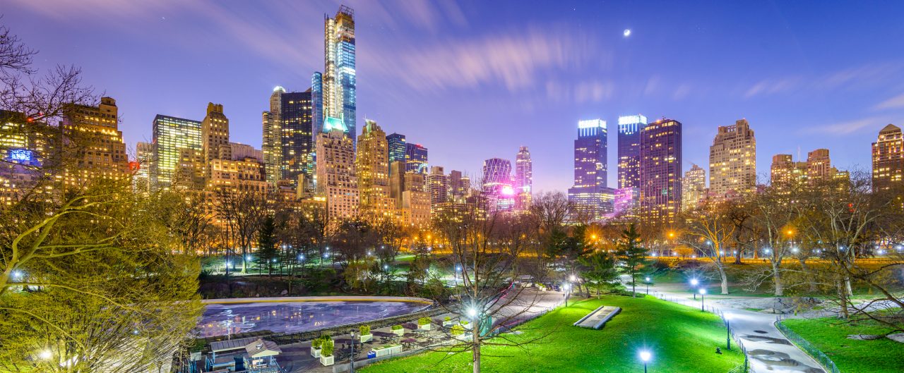 New York City cityscape view from Central Park.