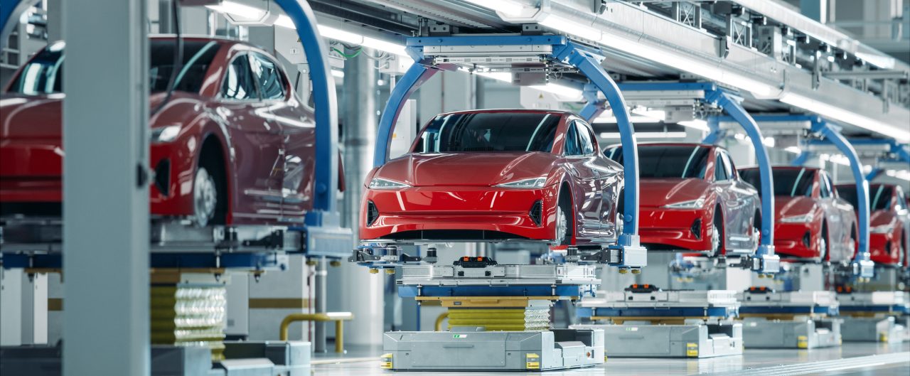 EV Production Line on Advanced Automated Smart Factory. 