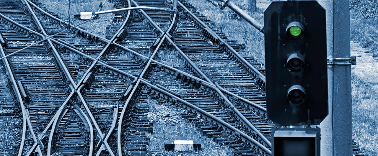 Railway junction-Railroad tracks in blue background