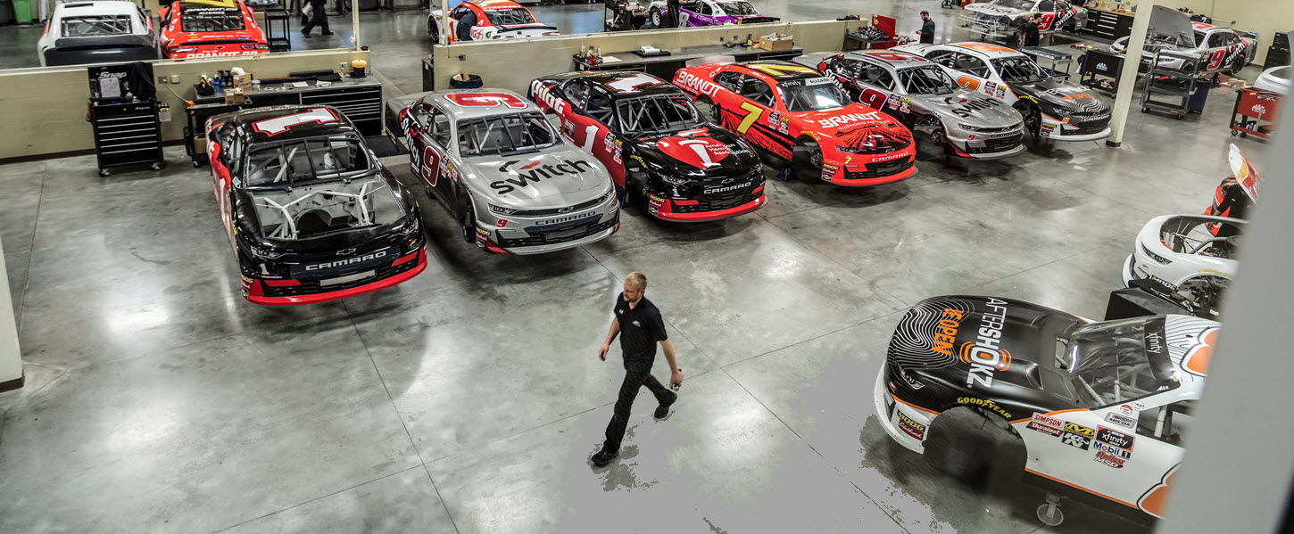 Garage of NASCAR racecars