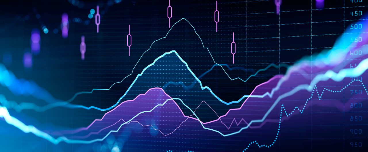 Financial rising graph and chart with lines and numbers that illustrate stock market behaviour. 