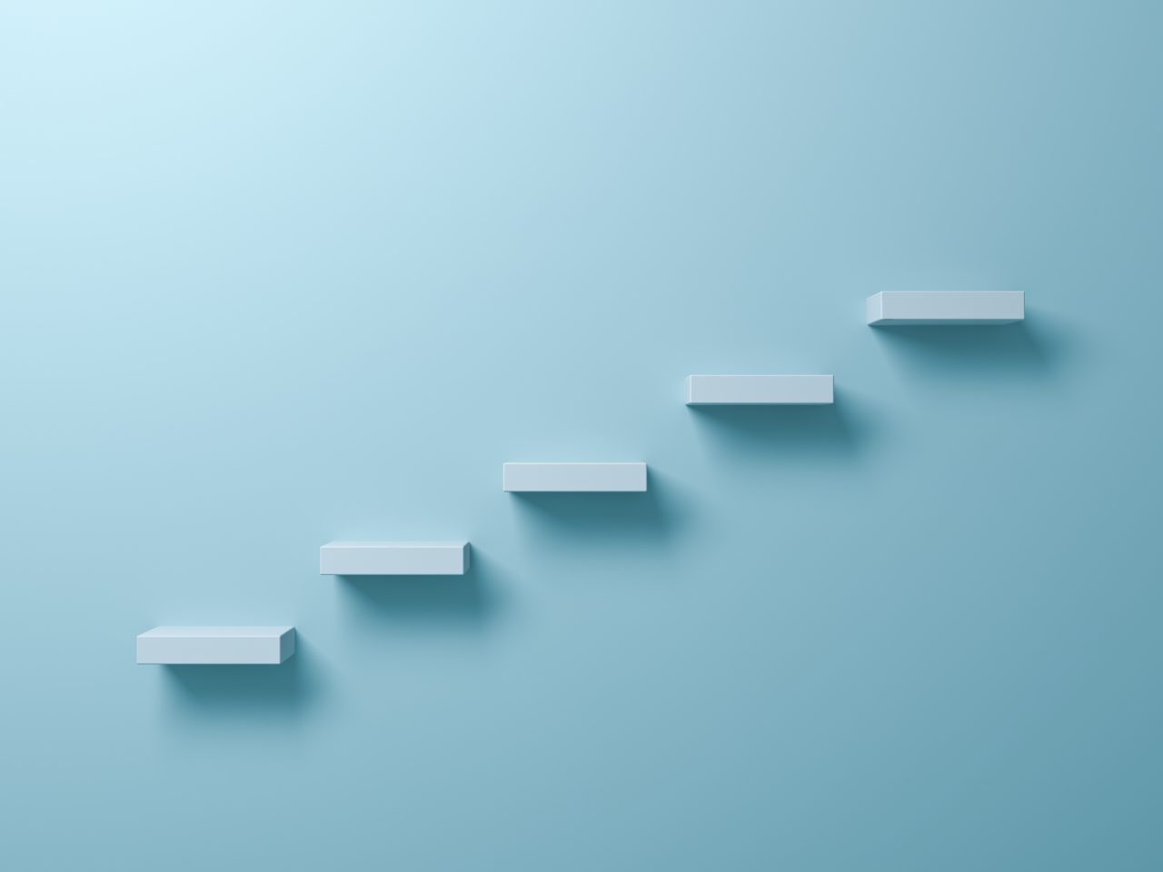 Abstract stairs or steps concept on light blue background