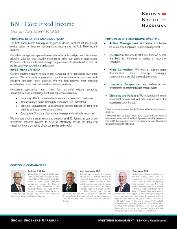 Microsoft Word - BBH Core Fixed Income Strategy Fact Sheet - Q1 2021