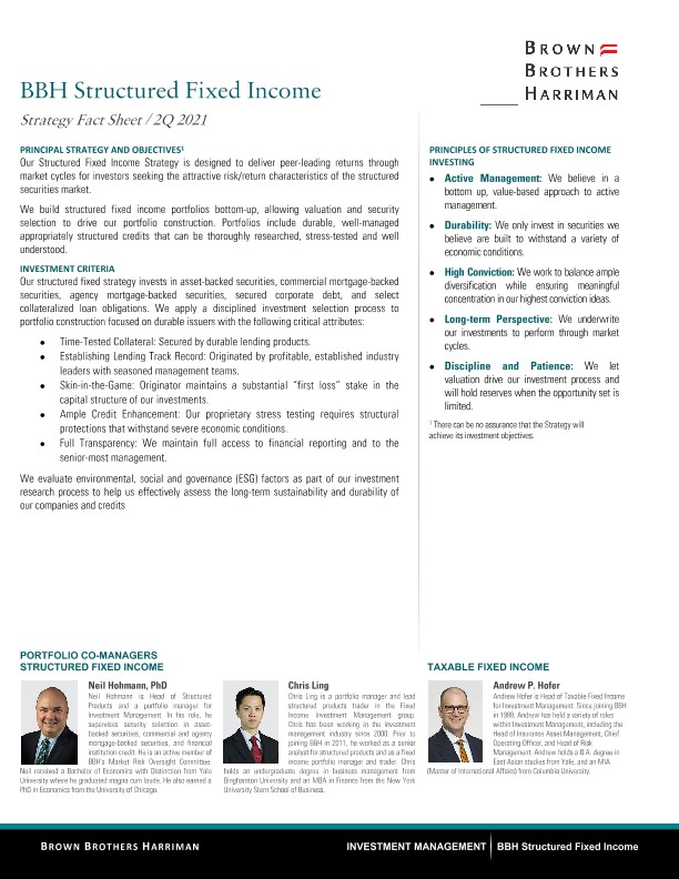 BBH Structured Fixed Income Strategy Fact Sheet - Q2 2021