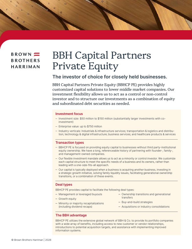 BBH Capital Partners Private Equity Tear Sheet