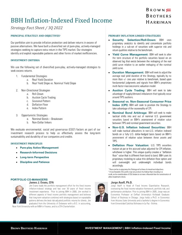 BBH Inflation-Indexed Fixed Income Fact Sheet - Q3 2022