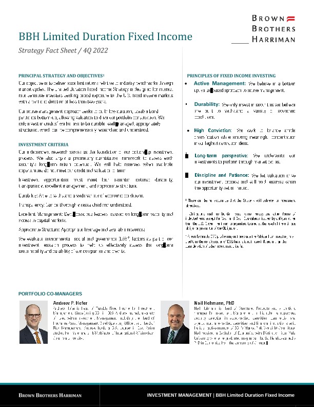 BBH Limited Duration Fixed Income Strategy Fact Sheet - Q4 2022