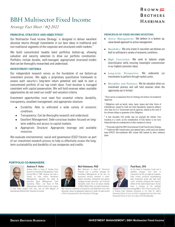 BBH Multisector Fixed Income Fact Sheet - Q4 2022