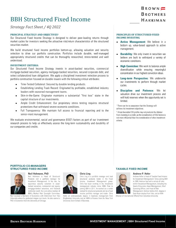 BBH Structured Fixed Income Strategy Fact Sheet - Q4 2022