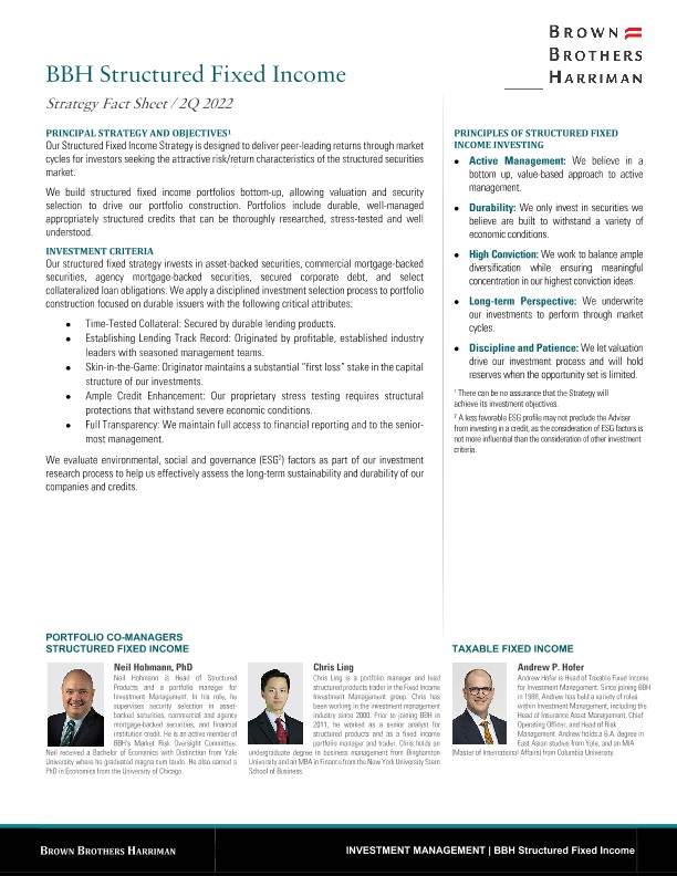 BBH Structured Fixed Income Strategy Fact Sheet - Q2 2022