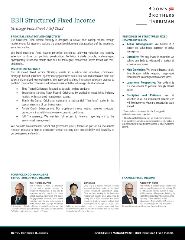 BBH Structured Fixed Income Strategy Fact Sheet - Q3 2022