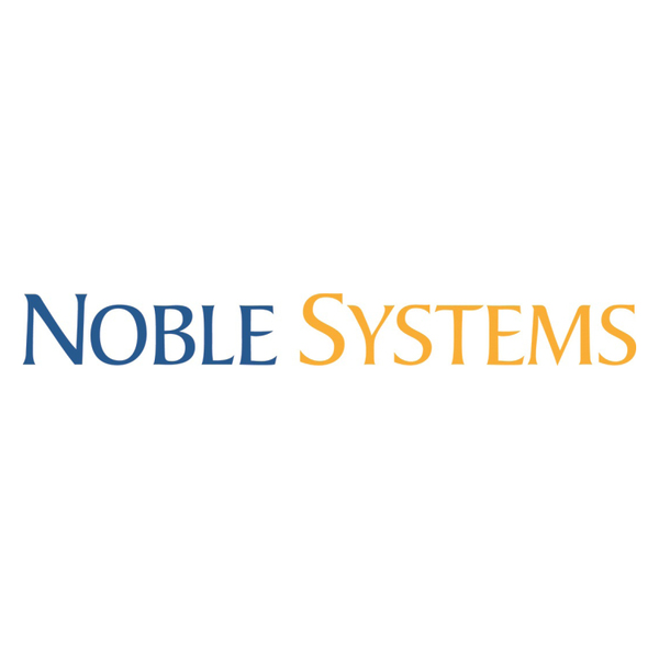 Noble Systems logo written in blue and yellow on a white background