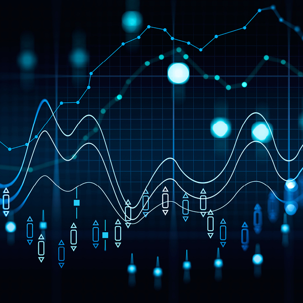 Financial chart and rising graph with lines and forex candlesticks