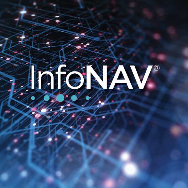 InfoNAV logo in front of blue and purple electronic light grid