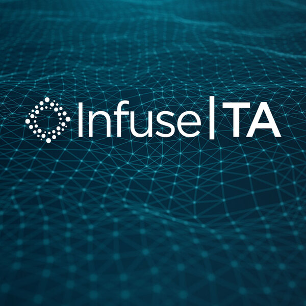 Infuse TA logo on a futuristic blue mesh background
