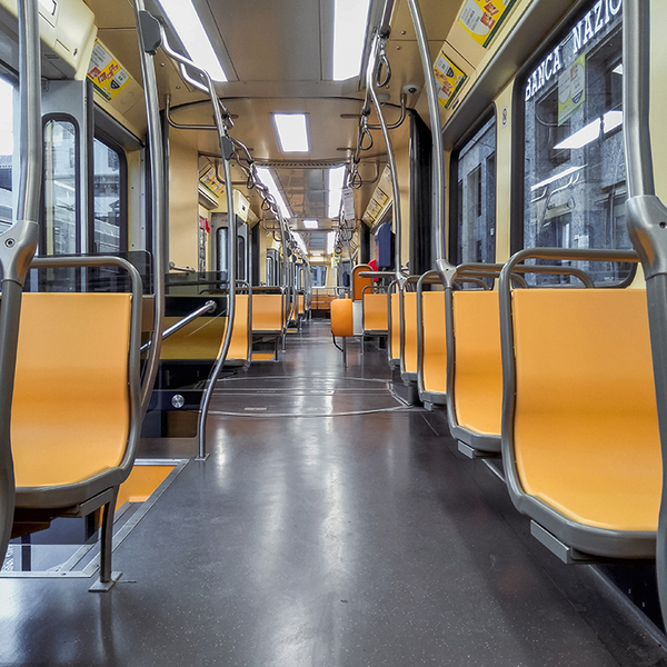 Empty yellow train seats