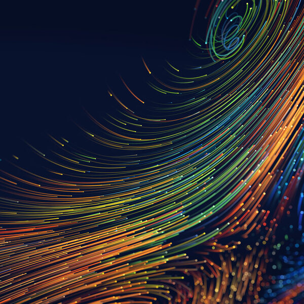 Abstract background with colorful spiral swirl lines, fiber data flow, 3d illustration