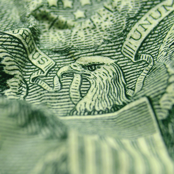 Close-up of eagle on US one dollar bill