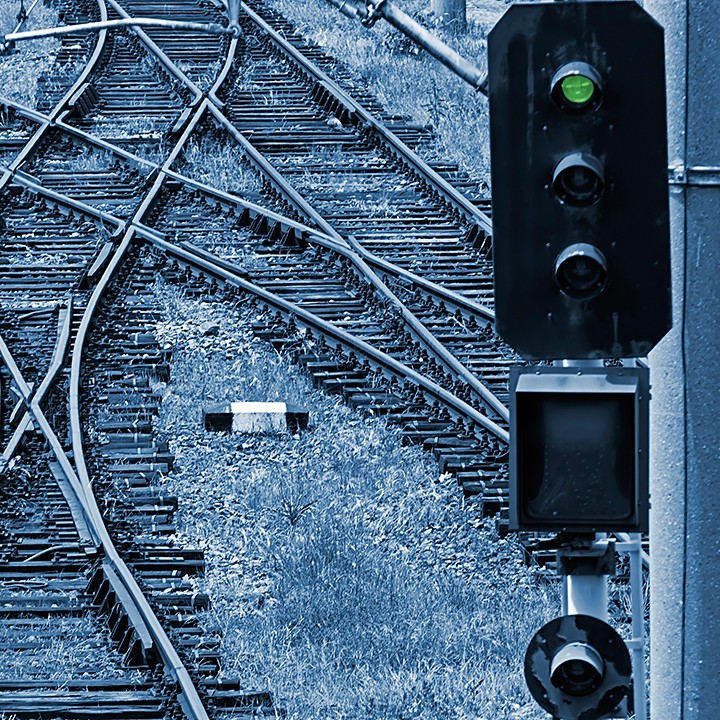 Railway junction-Railroad tracks in blue background