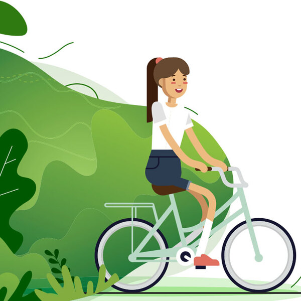 Cartoon of girl on a bicycle