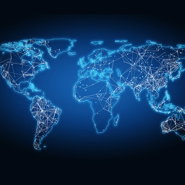 Blue background with world map 