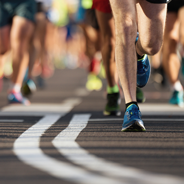 Marathon running race, large group of runners