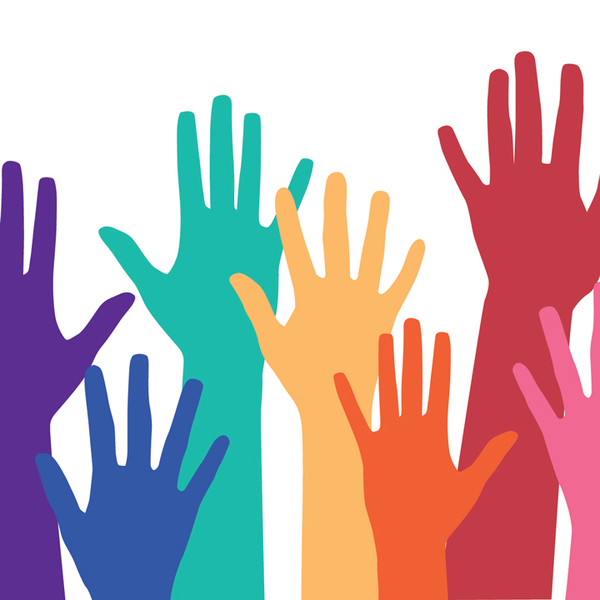 illustration of multi-colored raised hands