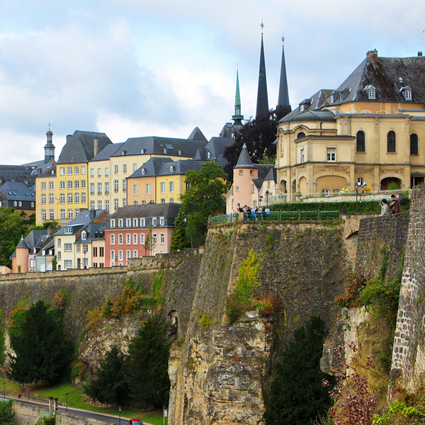 Luxembourg City with winding roads within the mountains