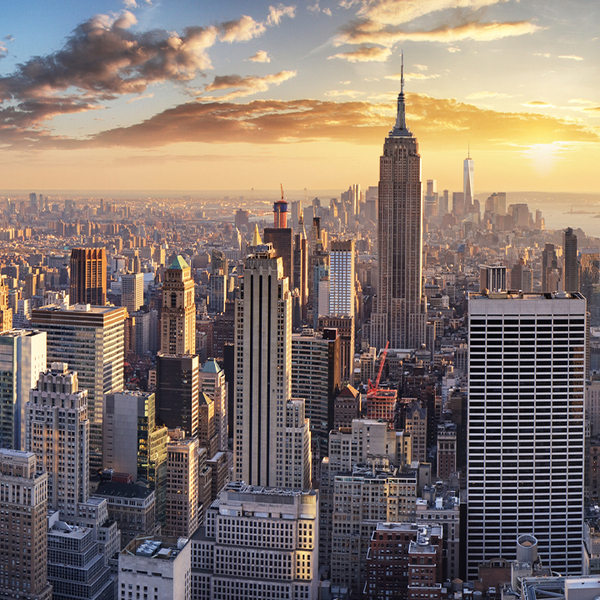 New York City skyline with the empire state building at sunset