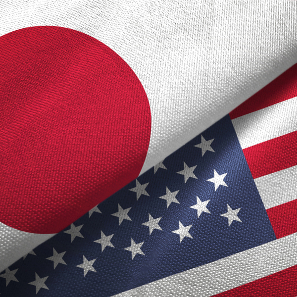 Japanese and U.S.  flags overlapping