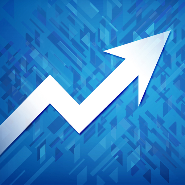 White upward moving trend line with blue background
