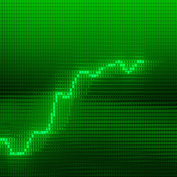 Upward trending line on green LED screen